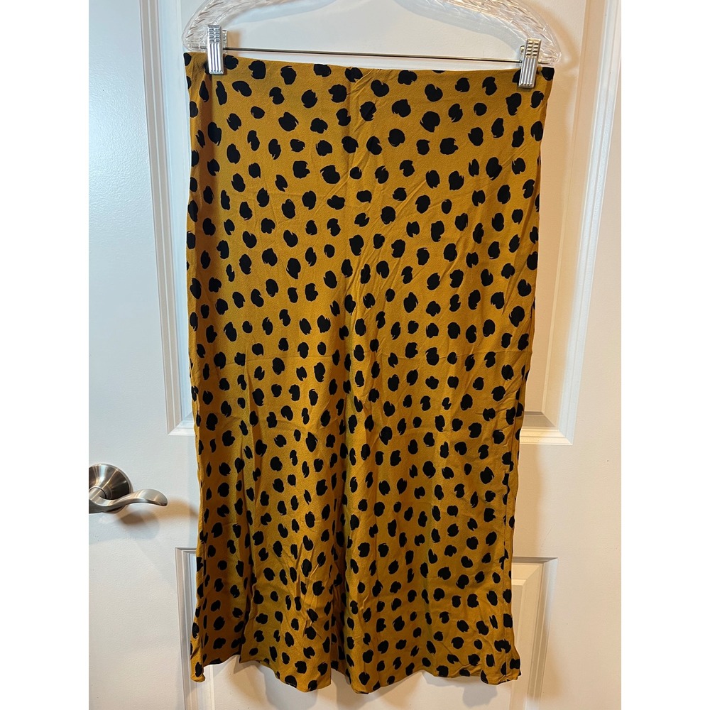 Madewell Womens Midi Skirt Viscose Abstract Spot Mustard Yellow Size 12